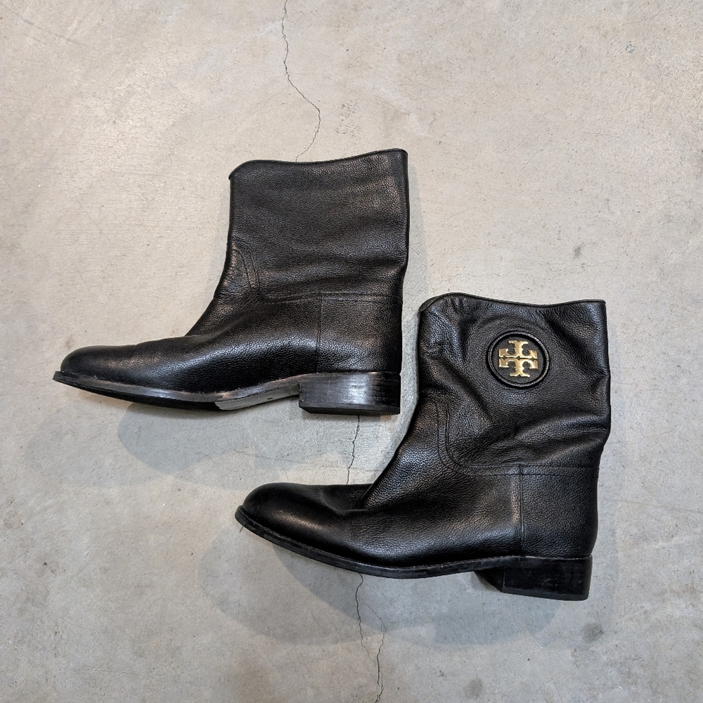 Tori Burch Hallie Mid Shaft Boots Leather Black Women's 9 - Picture 6 of 7
